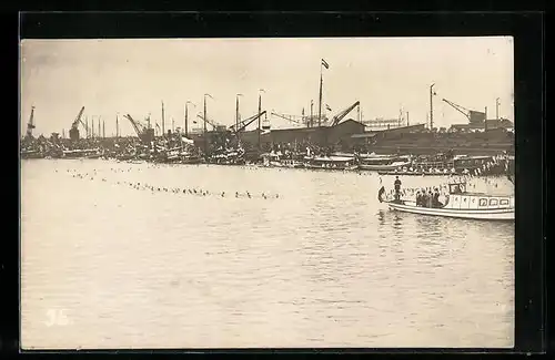 Foto-AK Duisburg, Deutscher Marinetag 1926, Die Schwimmer im Wasser