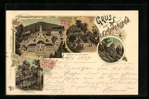 Lithographie Alexandersbad, Aufgang zur Luisenburg, Der Burgstein, Der Haberstein