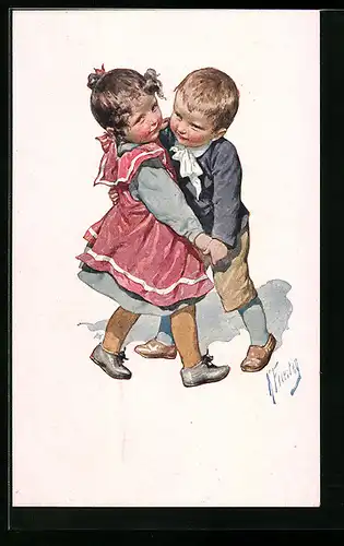 Künstler-AK Karl Feiertag: Mädchen mit Jungen beim Tanz