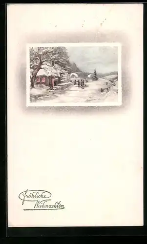Künstler-AK V.K., Vienne Nr.5435: Fröhliche Weihnachten, Kinder im verschneiten Ort