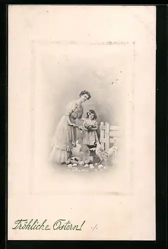 Künstler-AK V.K., Vienne Nr.4169: Fröhliche Ostern, Mutter mit Kind und Ostereier