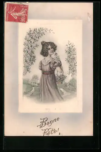 Künstler-AK V.K., Vienne Nr.4038: Hübsches junges Mädchen mit einem Blumenkörbchen