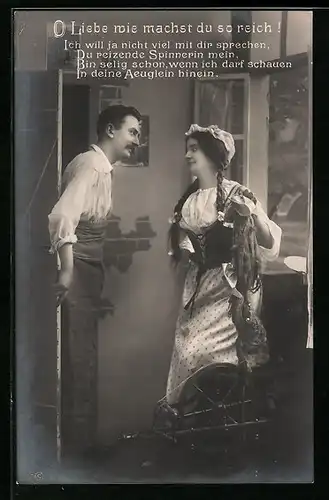 Foto-AK EAS Nr.1013: Junger Mann kommt zu seiner Geliebten