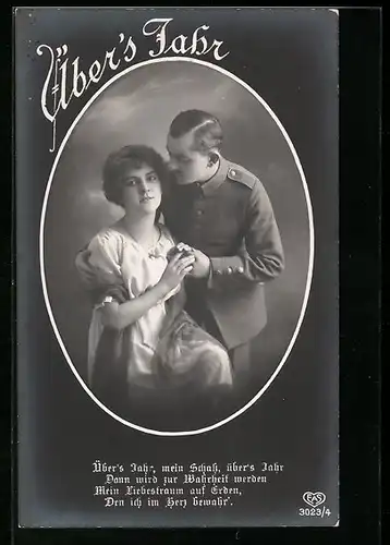 Foto-AK EAS Nr.3023 /4: Soldat in Uniform mit seiner Geliebten