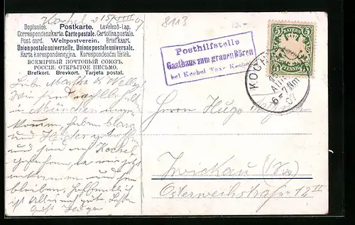 AK Landpoststempel Posthilfstelle Gasthaus zum grauen Bären bei Kochel Taxe Kochel