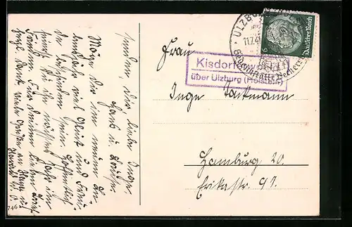 AK Landpoststempel Kisdorferwohld über Ulzburg (Holstein)