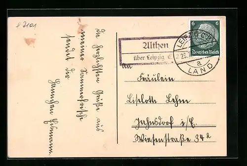 AK Landpoststempel Althen über Leipzig C2