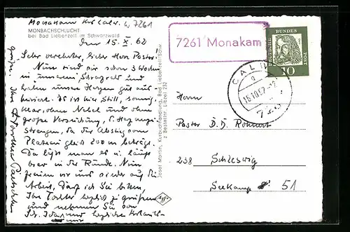 AK Landpoststempel 7261 Monakam