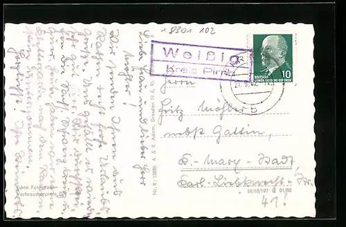 AK Landpoststempel Weissig Kreis Pirna