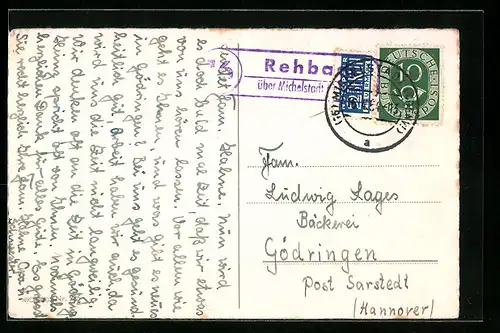 AK Landpoststempel Rehbach über Michelstadt (Odenw.)