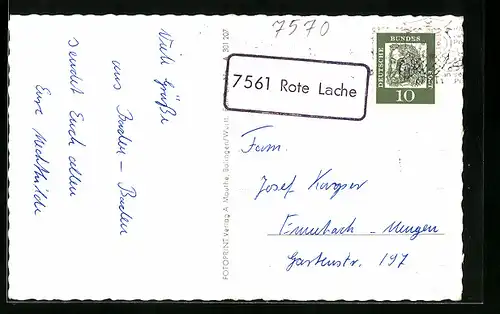 AK Landpoststempel 7561 Rote Lache