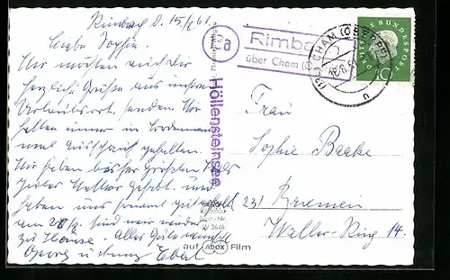AK Landpoststempel Rimbach über Cham (Oberpf.)