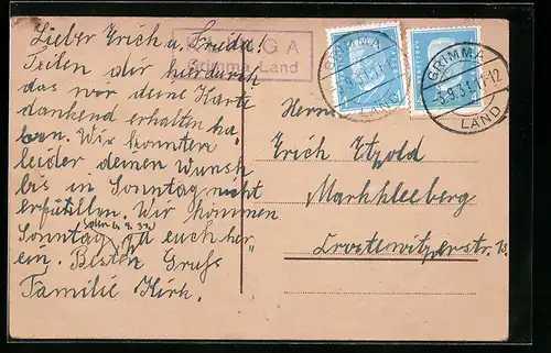 AK Landpoststempel Klinga-Grimma Land