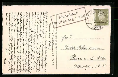 AK Landpoststempel Fischbach-Radeberg Land