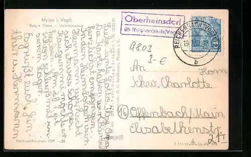 AK Landpoststempel Oberheinsdorf über Reichenbach (Vogtl.)