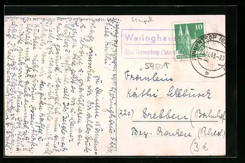 AK Landpoststempel Weringhausen über Finnentrop (Sauerland)