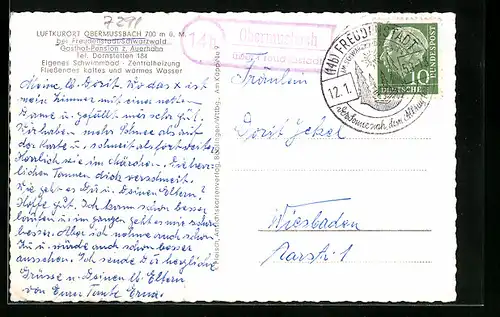 AK Landpoststempel Obermusbach über Freudenstadt