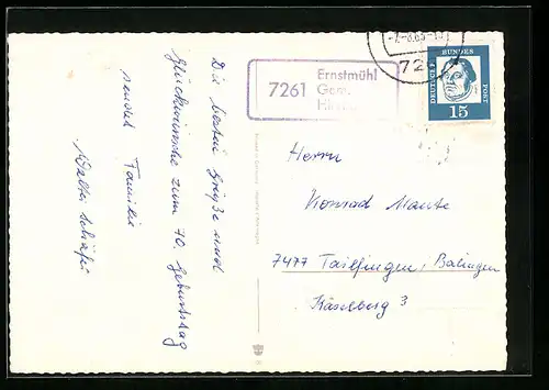 AK Landpoststempel 7261 Ernstmühl Gem. Hirsau