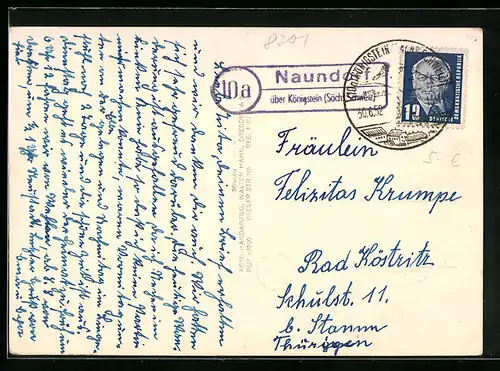 AK Landpoststempel Naundorf über Königstein (Sächs. Schweiz)