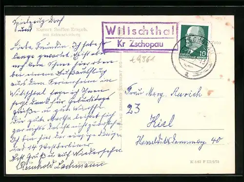 AK Landpoststempel Wilischthal Kr. Zschopau