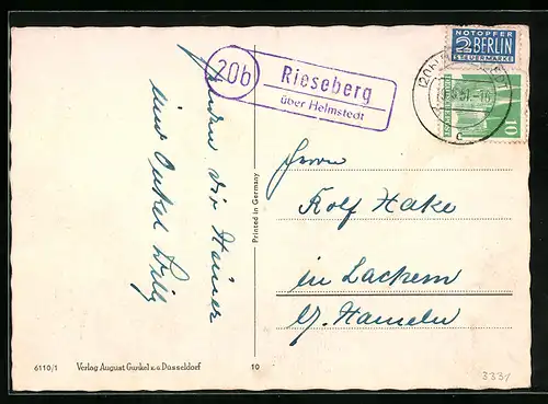 AK Landpoststempel Rieseberg über Helmstedt