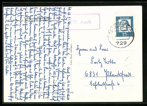 AK Landpoststempel 7291 Aach