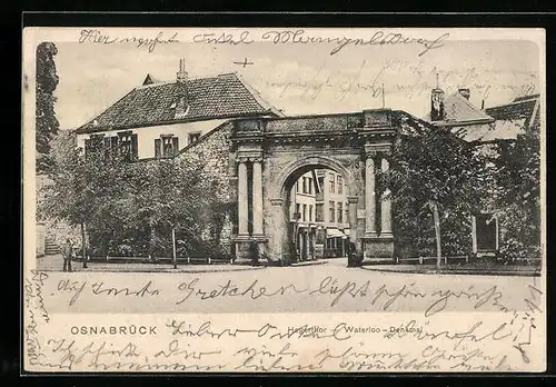 AK Osnabrück, Hegerthor mit Waterloo-Denkmal