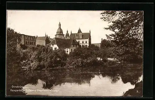 AK Osnabrück, Hasepartie mit Dom und Ursulinen-Kloster