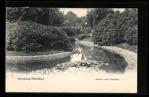 AK Hamburg-Ohlsdorf, Partie vom Friedhof