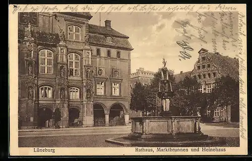AK Lüneburg, Rathaus, Marktbrunnen und Heinehaus