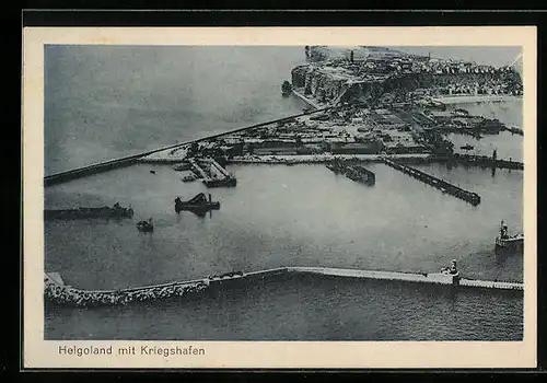AK Helgoland, Totalansicht mit Kriegshafen