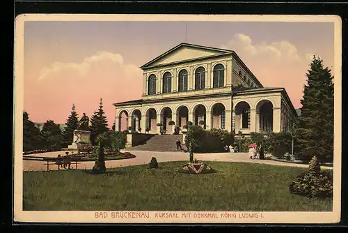 AK Bad Brückenau, Kursaal mit Denkmal König Ludwig I.