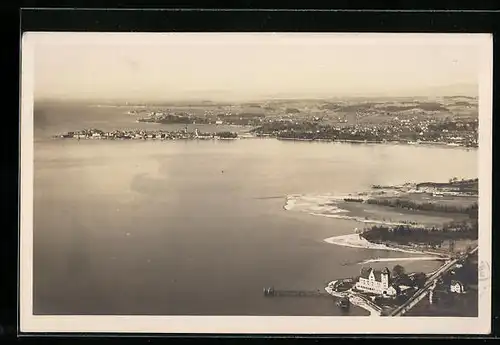 AK Wasserburg /Bodensee, Totalansicht mit dem Bodensee aus der Luft