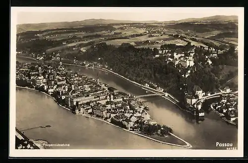 AK Passau, Totalansicht vom Flugzeug aus