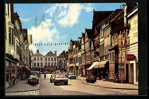 AK Buxtehude, Breite Strasse mit Geschäften