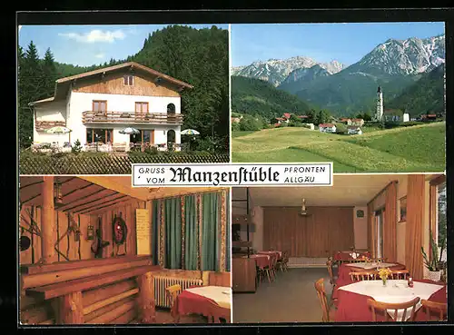 AK Pfronten /Allgäu, Ortsansicht und drei Ansichten von Restaurant-Cafè Manzenstüble