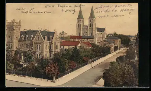 AK Landau /Pfalz, Schlösschen mit kath. Kirche