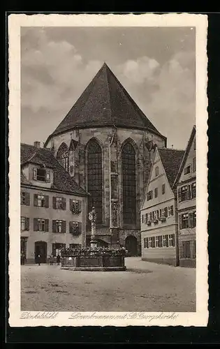 AK Dinkelsbühl, Löwenbrunnen mit St. Georgskirche