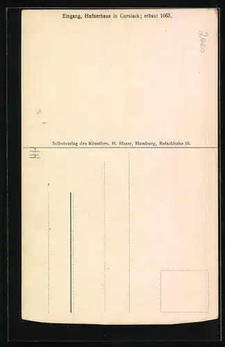 Künstler-AK Hamburg-Curslack, Eingang Hufnerhaus erbaut 1663