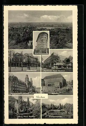 AK Bochum, Totalansicht, Kommunalbank, Stadtheater, Knappschaftsgebäude, Parkhotel Haus Rechen, Rathaus