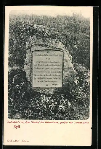 AK Westerland /Sylt, Gedenkstein auf dem Friedhof der Heimatlosen