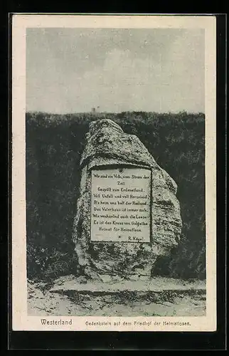 AK Westerland /Sylt, Gedenkstein auf dem Friedhof der Heimatlosen