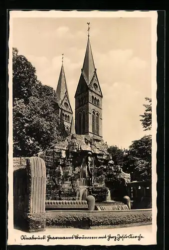 AK Osnabrück, Haarmannsbrunnen mit Herz-Jesu-Kirche