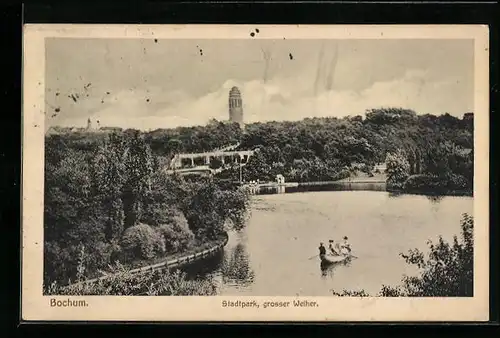 AK Bochum, Stadtpark, grosser Weiher