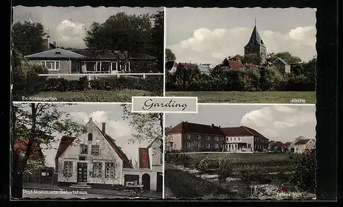 AK Garding, Kirche, Tetens Stift, Ev. Kindergarten, Prof. Mommsens Geburtshaus