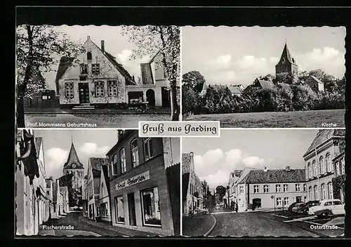 AK Garding, Prof. Mommsens Geburtshaus, Kirche, Osterstrasse, Fischerstrasse