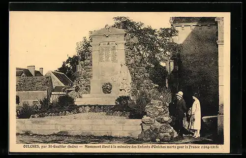 AK Oulches, Monument èlevè à la memoire des Enfants d`Oulches morts pour la France (1914-1918)