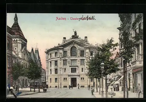 AK Aachen, Strassenbahn am Theater