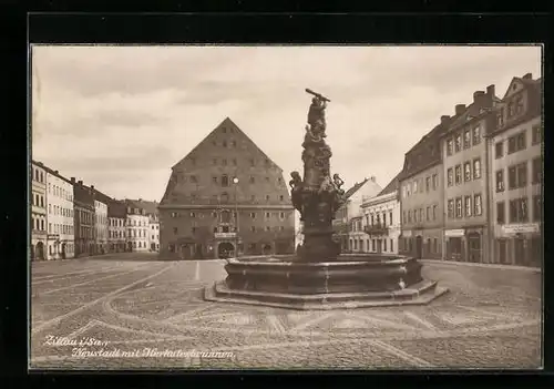 AK Zittau i. Sa., Neustadt mit Herculesbrunnen