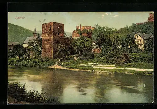 AK Altwied, Teilansicht mit Burgruine